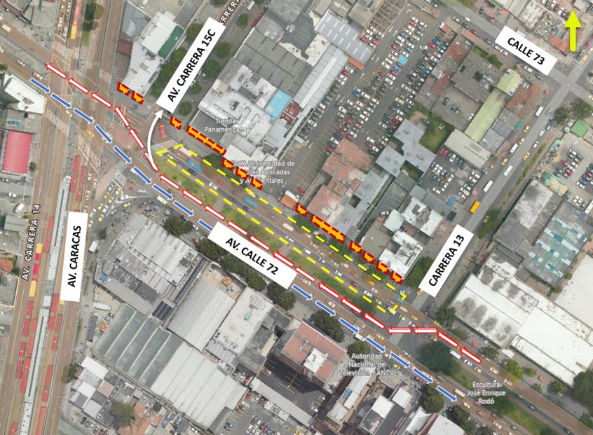 Mapa con alternativas de tráfico en el sector de la calle 72