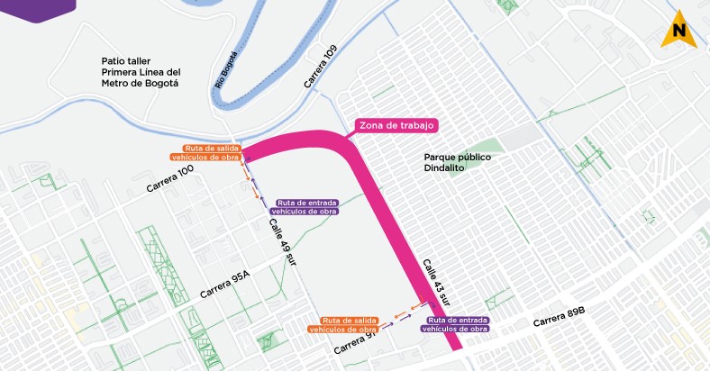 Mapa de los cierres viales para realizar el hincado de pilotes en los barrios Dindalito y El Porvenir