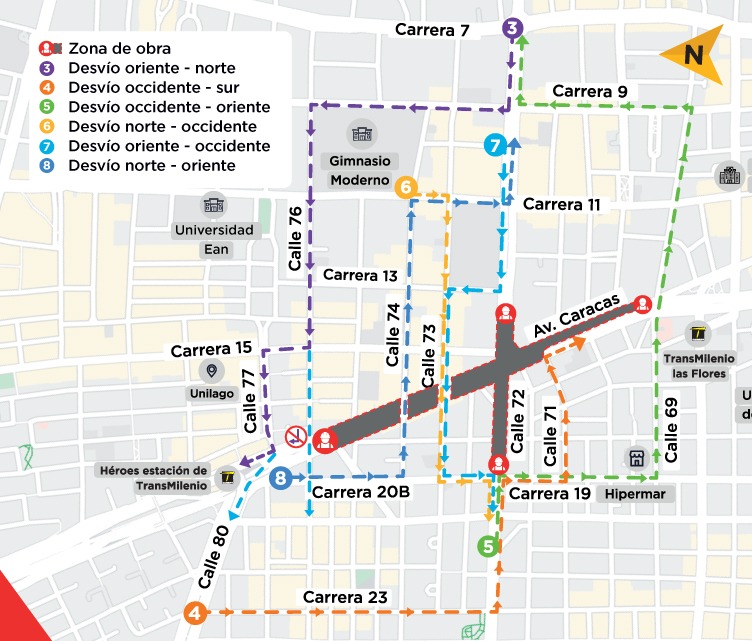 Mapa del cierre en la av. Caracas 