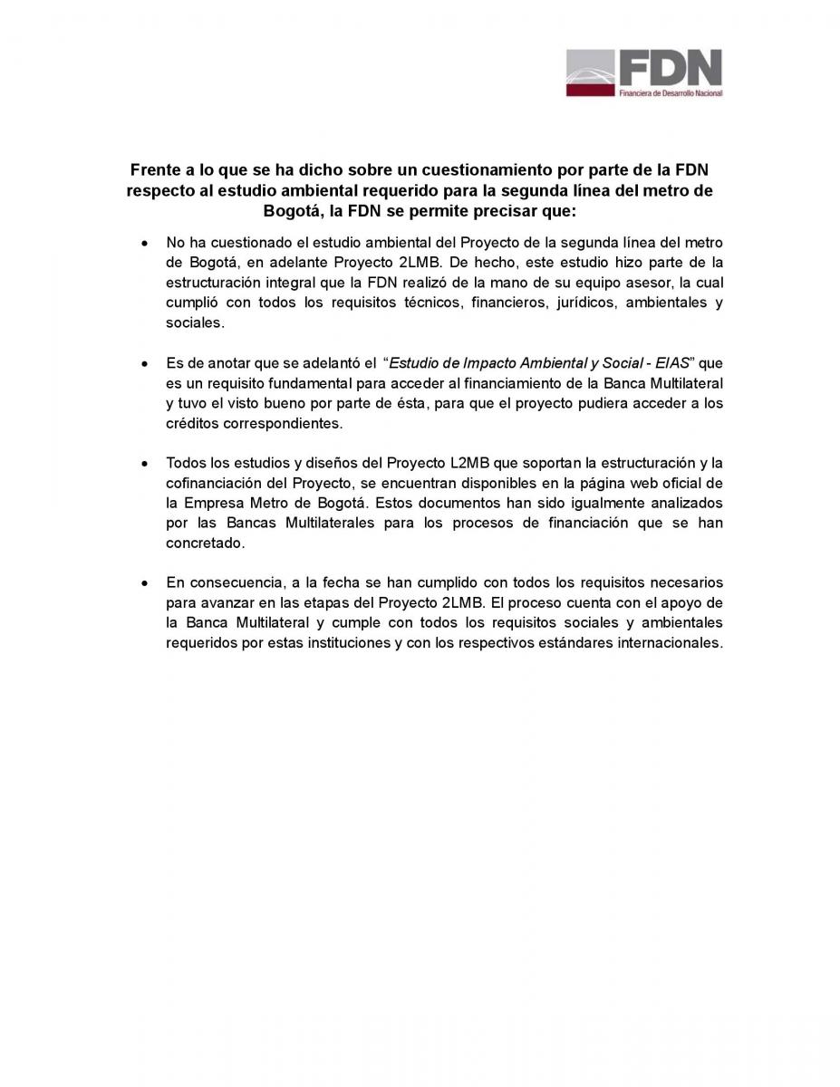 Comunicado oficial de la Financiera de Desarrollo Nacional