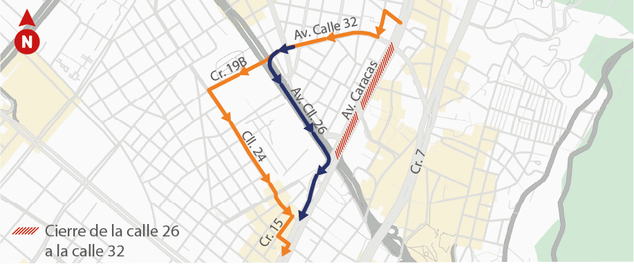 Mapa de desvíos norte - sur