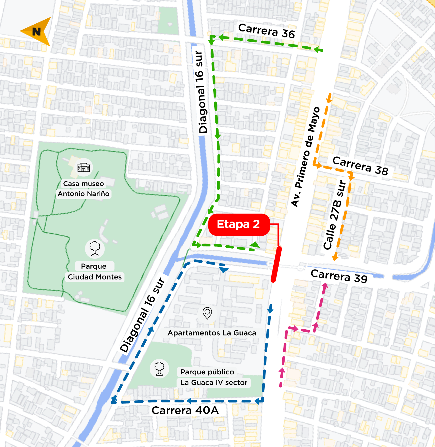 Mapa de la intervención y los desvíos habilitados