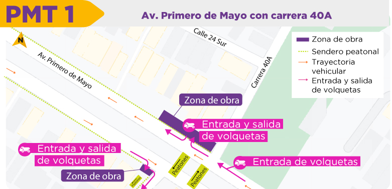 Mapa del cierre en la avenida Primero de Mayo con carrera 40 A