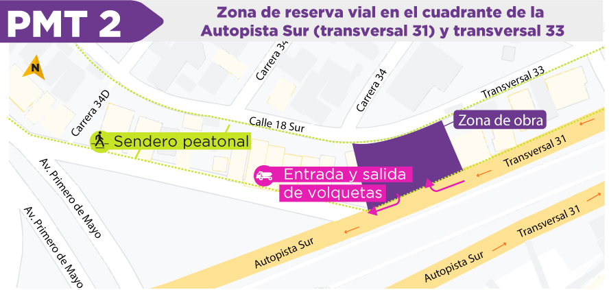 Mapa de la zona de reserva vial en el cuadrante de la autopista sur (transversal 31) y transversal 33