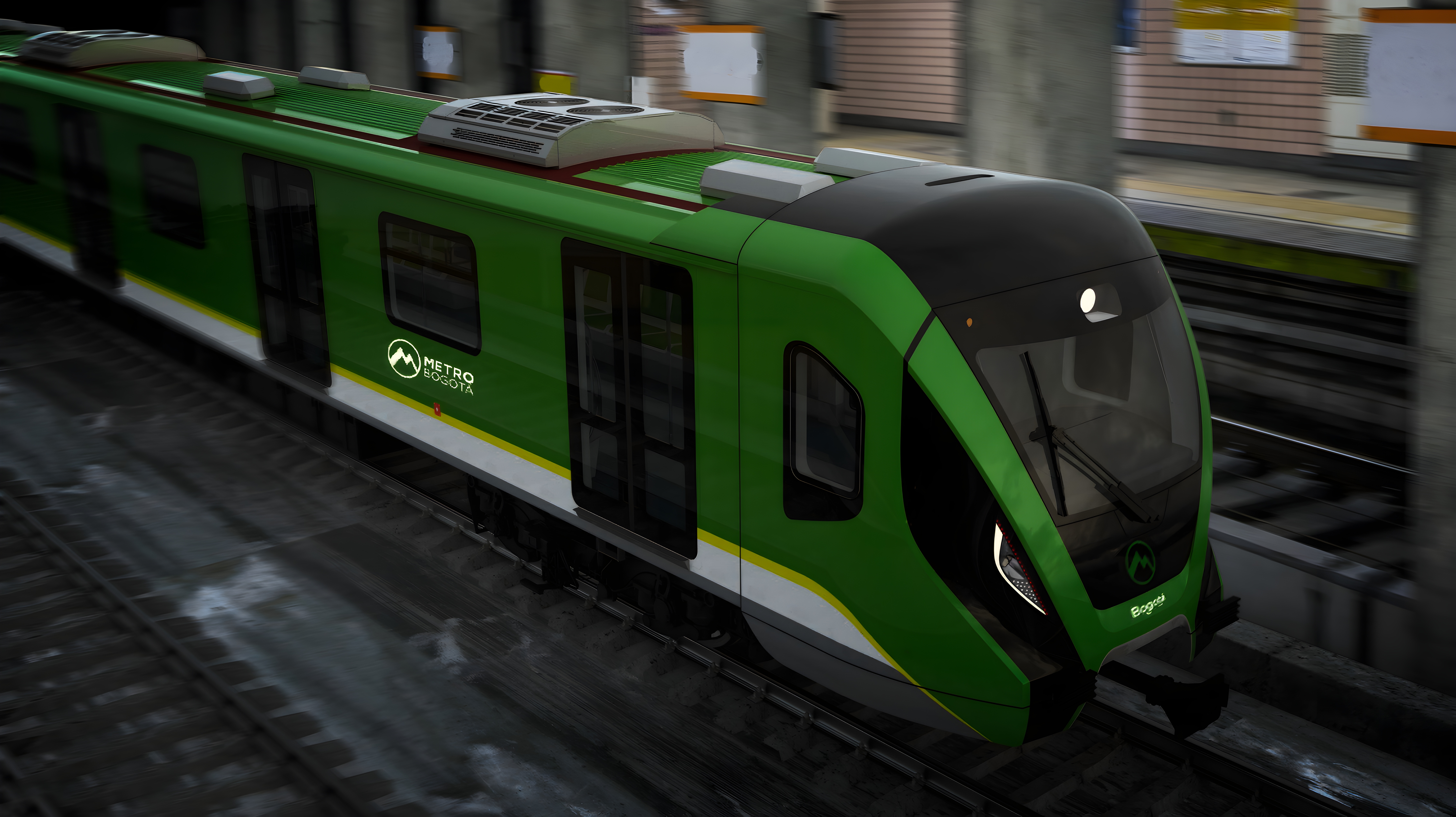 Render de un tren subterráneo visto desde la esquina superior