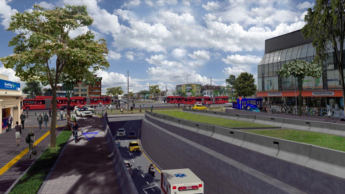 Render de cómo se verá la calle 72 con el paso del intercambiador vial por debajo de la avenida Caracas