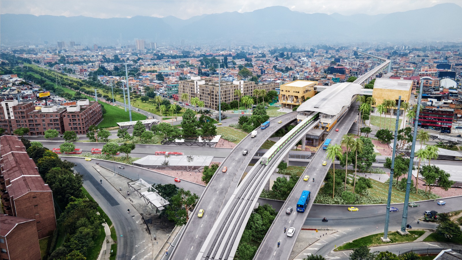 Render de la estación en la avenida Primero de Mayo con carrera 68