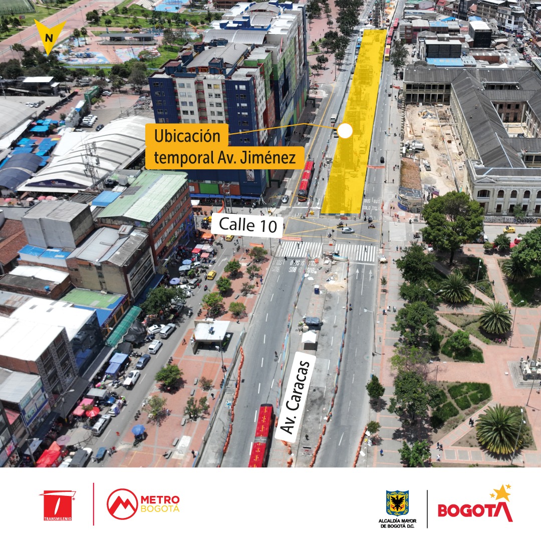 Nueva ubicación de la estación av. Jiménez sobre la av. Caracas entre calles 8 y 10